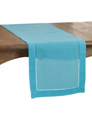 Shop Saro Lifestyle Runner With Hemstitched Border In Turquoise