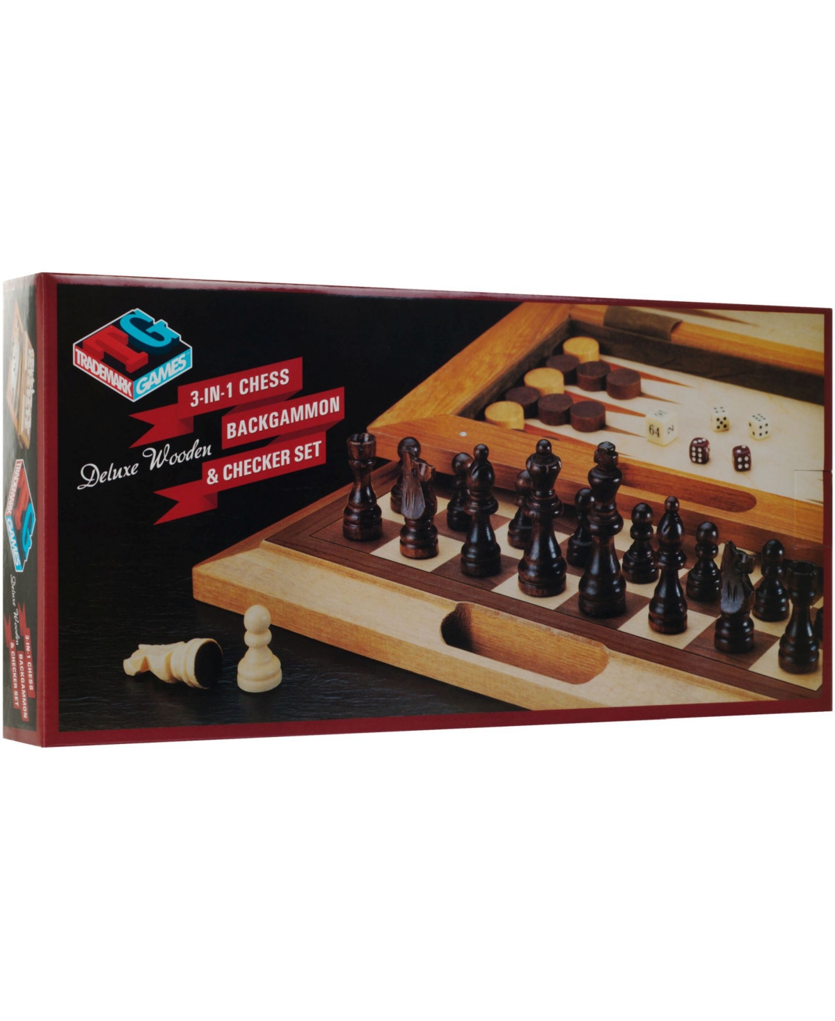 Trademark Global Trademark Games Deluxe Wooden 3-in-1 Chess, Backgammon Checker Set In Brown