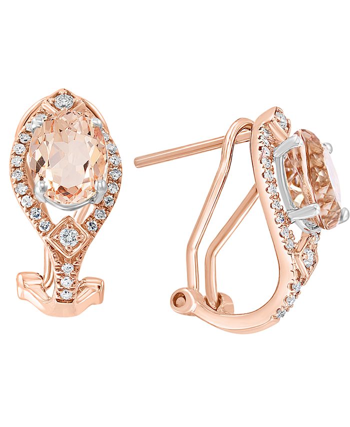 LALI Jewels - Morganite (2-3/8 ct. t.w.) & Diamond (1/4 ct. t.w.) Curved Drop Earrings in 14k Rose Gold & 14k White Gold