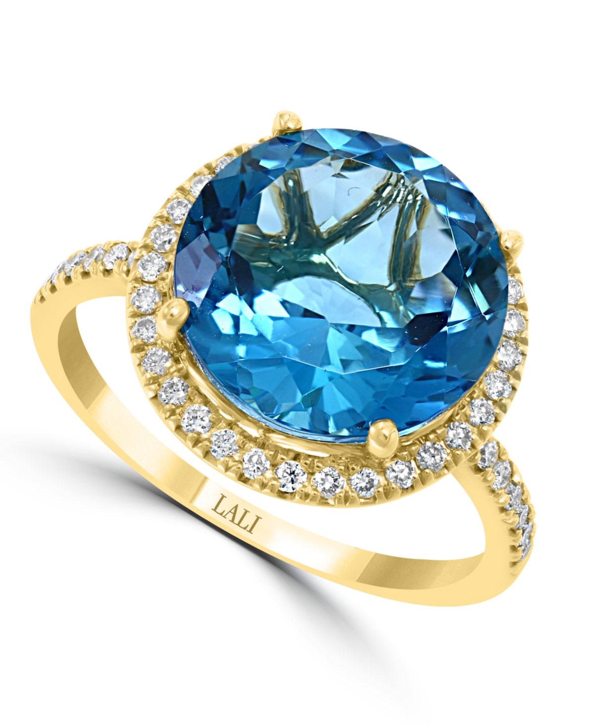 London Blue Topaz (6-3/4 ct. t.w.) & Diamond (1/3 ct. t.w.) Statement Ring in 14k Gold - Blue Topaz