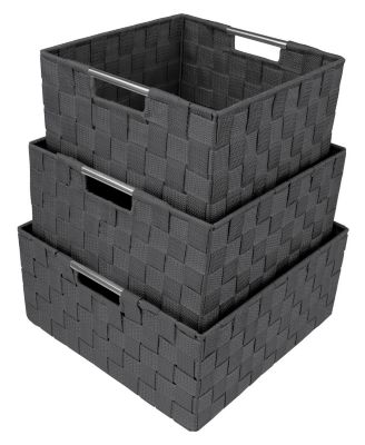 3 Piece Stackable Woven Basket Organizer Set with Built-In Carry Handles - Stylish Storage for any room in the household