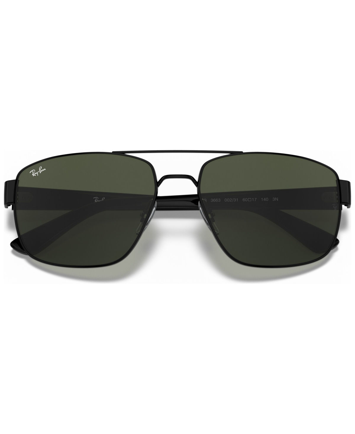 Ray Ban Rb3663 Sunglasses Grey Frame Green Lenses Polarized 60-17 In Shiny Black,green