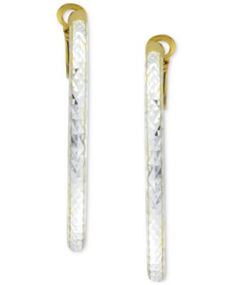 Medium Two-Tone Textured Hoop Earrings in Sterling Silver & 18k Gold-Plate, 1-1/2", Created for Macy's