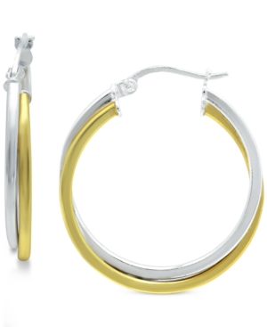 image of Giani Bernini Small Two-Tone Twist Hoop Earrings in Sterling Silver & 18K Gold-Plated Sterling Silver, 3/4