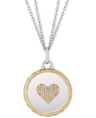Hallmark Diamonds - Diamond & Mother Of Pearl Heart Disc Double Chain Pendant Necklace (1/10 ct. t.w.) in Sterling Silver & 14k Gold, 16" + 2" extender