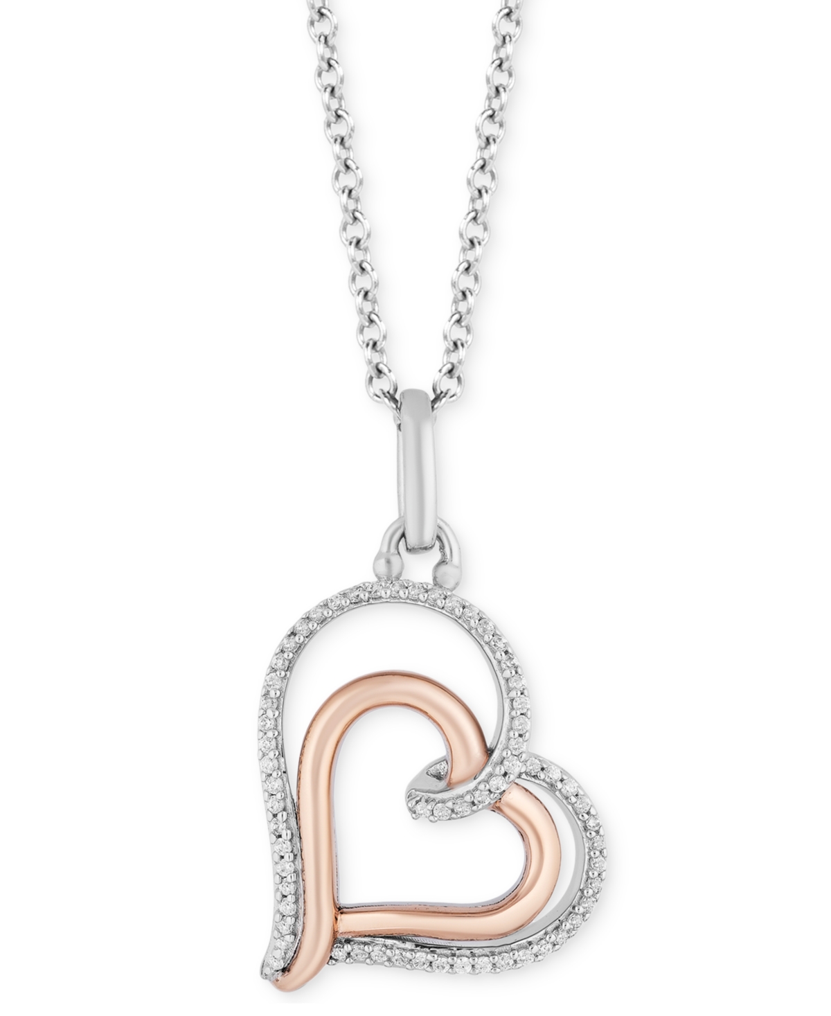 Hallmark Diamonds Tokens by Hallmark Diamonds Double Heart Love pendant (1/10 ct. t.w.) in Sterling Silver & 14k Rose Gold, 16" + 2" extender
