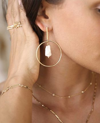 ETTIKA Modern Gold - Tone and Freshwater Pearl Drop Hoop Earrings - Macy's