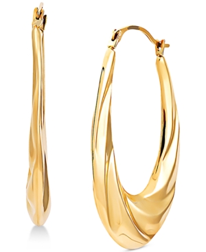 image of Swirl Oval Hoop Earrings in 14k Gold
