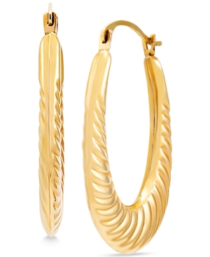 image of Swirled Rib Oval Hoop Earrings in 14k Gold