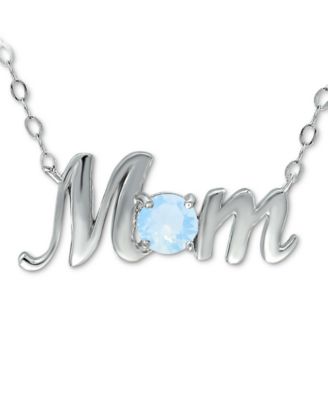 Crystal Birth Month "Mom" Pendant Necklace  in Sterling Silver, 16" + 2" extender