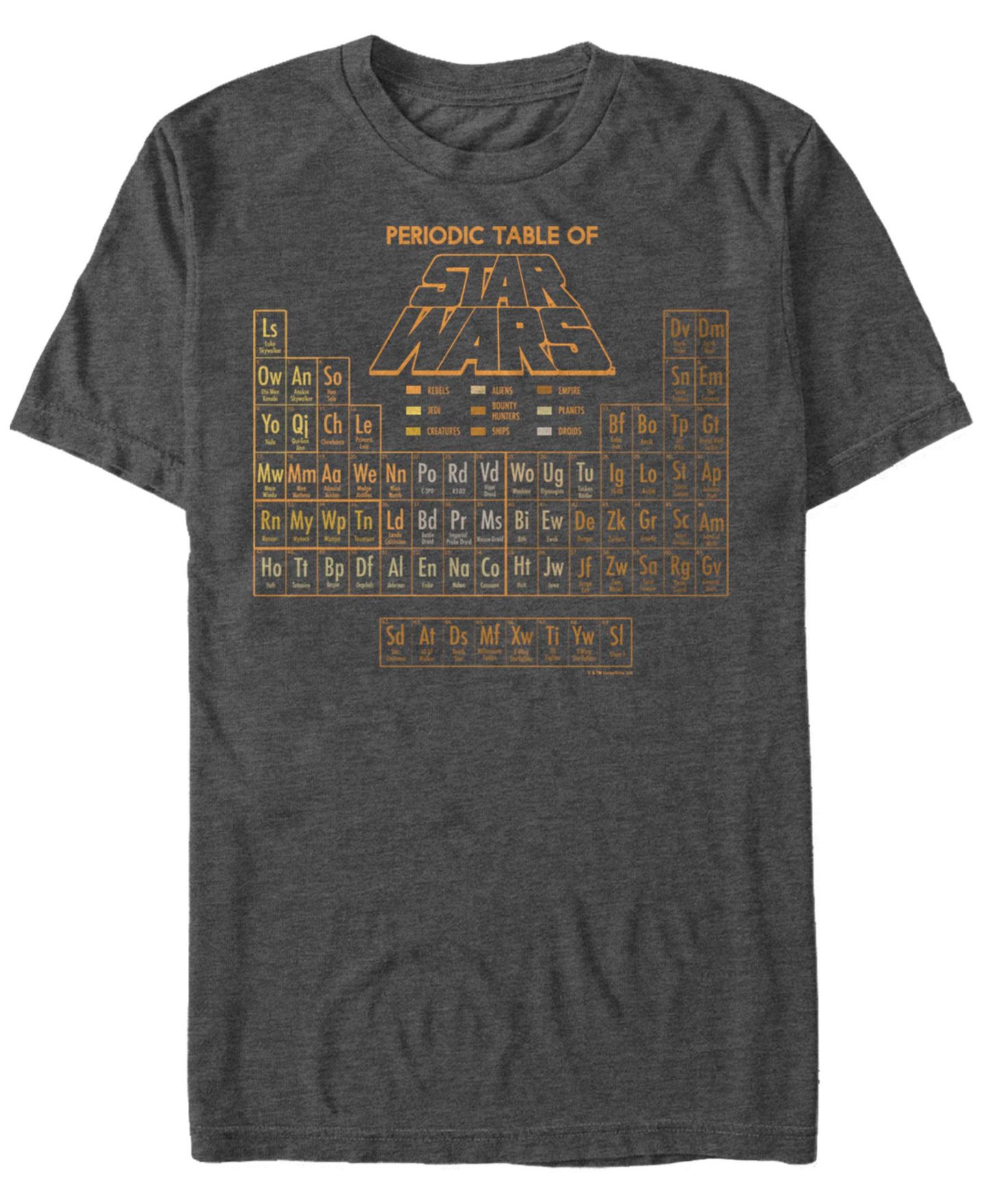 Мужская футболка Fifth Sun Star Wars Golden Rule Periodic Table of Characters Short Sleeve, цвет: Тёмный серый — фото 1