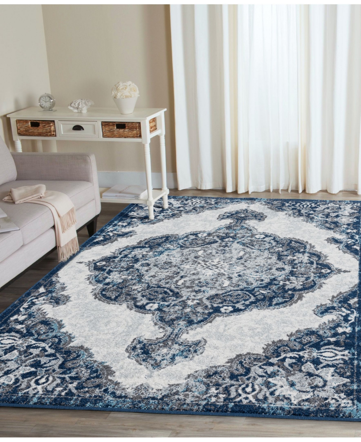 Shop Amer Rugs Alexandria Alx-86 Ivory/navy 7'9" X 9'9" Area Rug In Ivory,navy