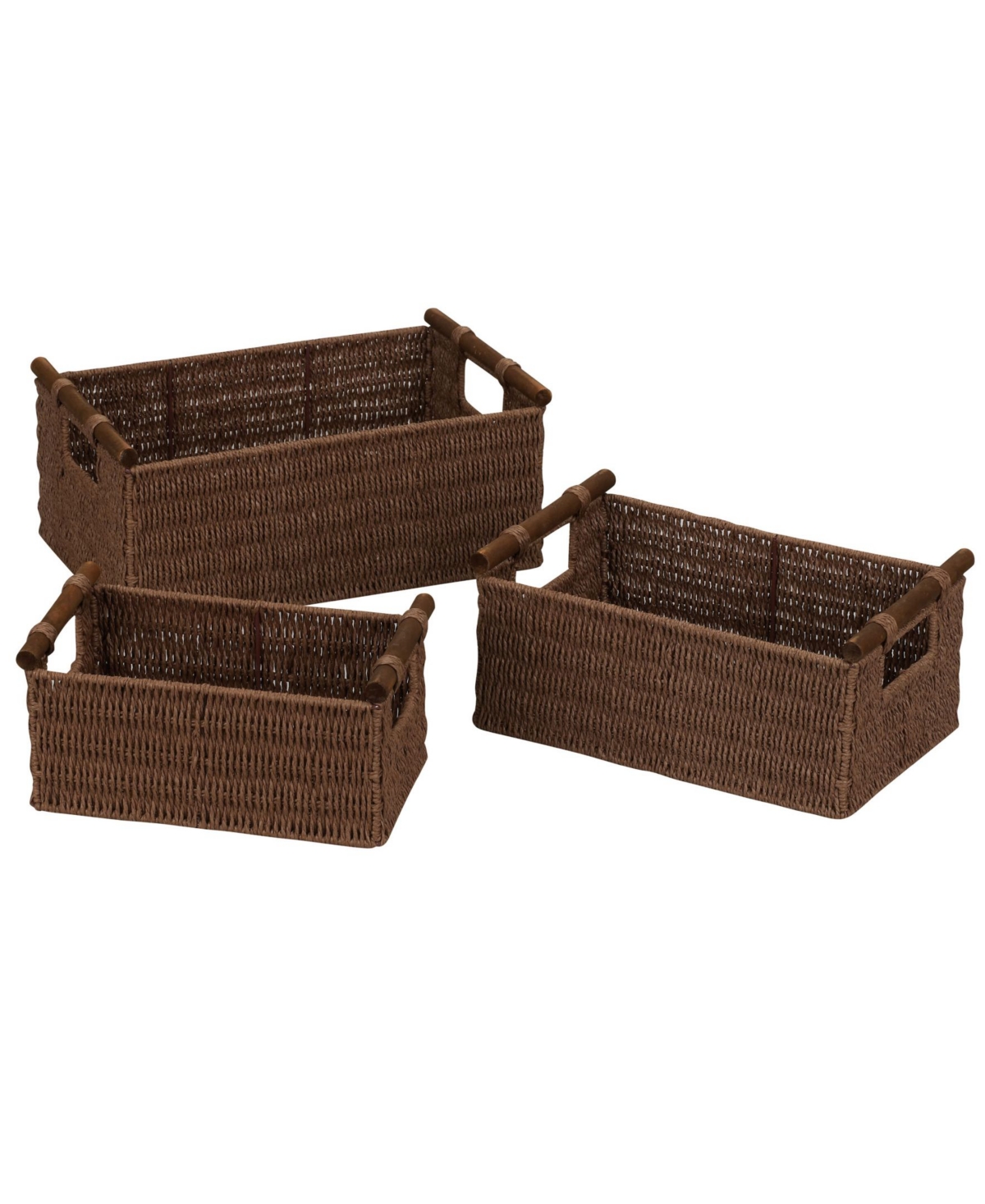 Baskets with Wood Handles, Set of 6 - Brown