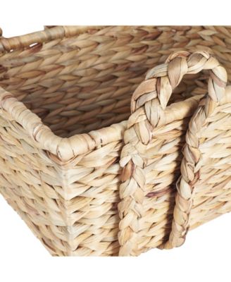 Wicker Storage Basket with Handles, Handwoven Water Hyacinth