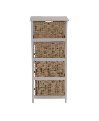 Storage Chest of 4 Drawers White Sollid Wood and Natural Wicker Baskets