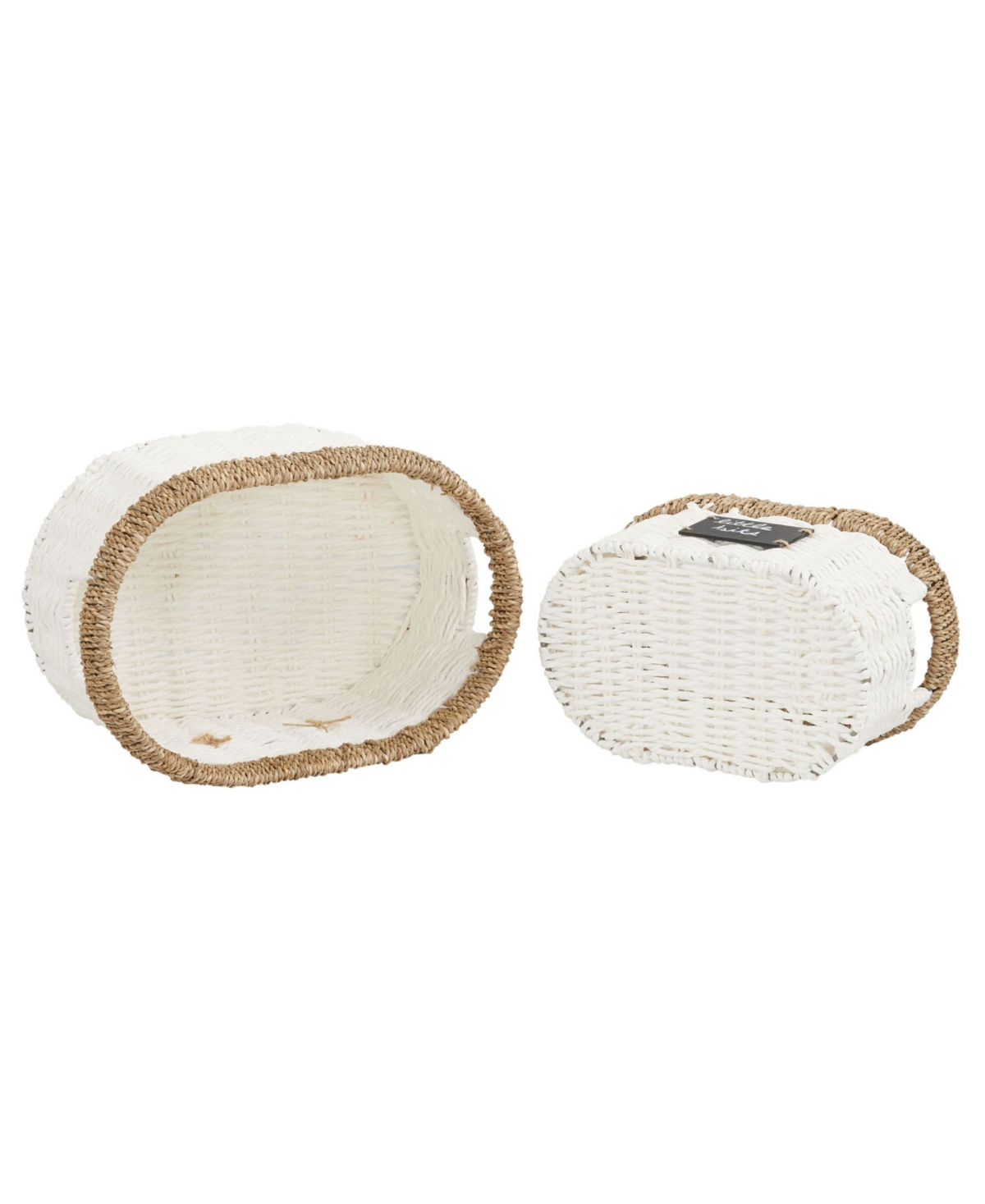 Household Essentials Paper Rope And Sea Grass Oval Basket, Set Of 2 In White Paper Rope,natural Seagrass Trim