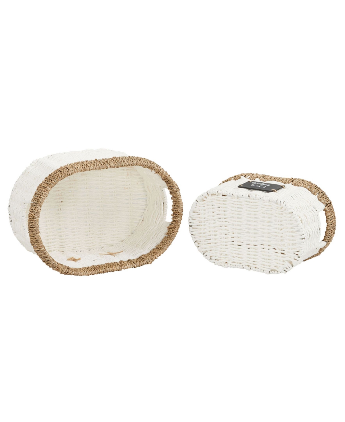 Shop Household Essentials Paper Rope And Sea Grass Oval Basket, Set Of 2 In White Paper Rope,natural Seagrass Trim