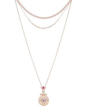 image of Guess Gold-Tone Crystal & Stone Layered Pendant Necklace, 12