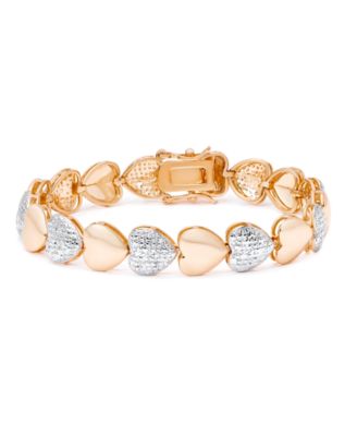 Diamond Accent Heart Link Bracelet in Silver Plate, Gold Plate or Rose Gold Plate