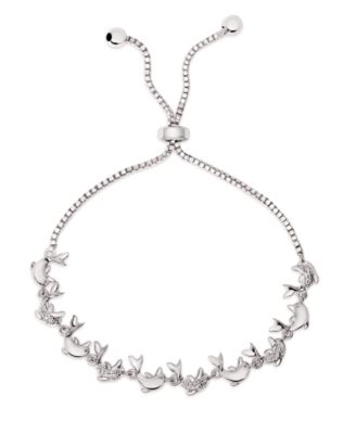 Diamond Accent Dolphin Bolo Adjustable Bracelet in Silver-Plated Brass