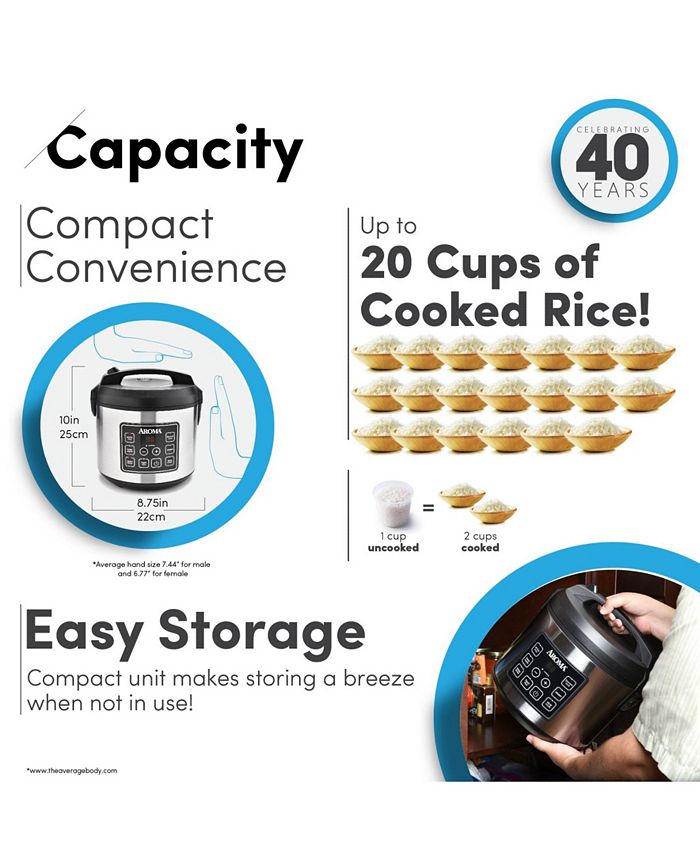 Aroma ARC150SB 20 Cup Cooked Digital CoolTouch Rice Cooker, Food Steamer and Slow Cooker Macy's