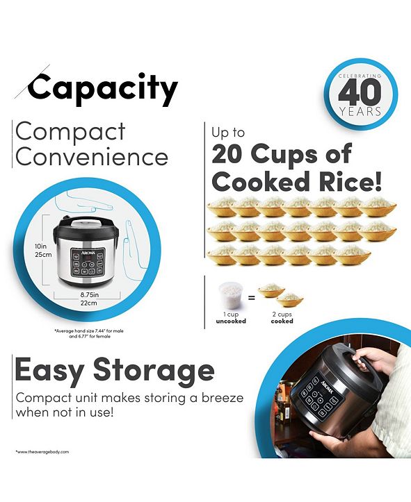Aroma ARC-150SB 20 Cup Cooked Digital Cool-Touch Rice Cooker, Food