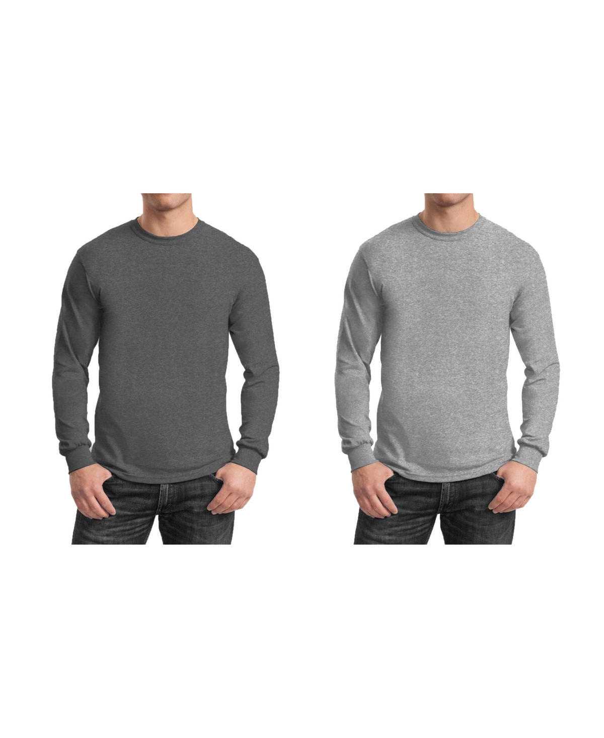 Galaxy By Harvic Men's 2-Pack Egyptian Cotton-Blend Long Sleeve Crew Neck Tee -Heather Gray