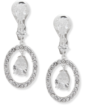 image of Anne Klein Silver-Tone Pave & Cubic Zirconia Orbital Clip-On Drop Earrings