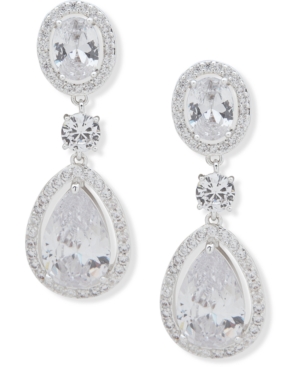 image of Anne Klein Silver-Tone Crystal Drop Earrings