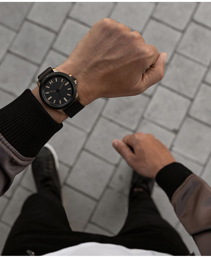 MVMT - Men's Minimal Sport Black Leather Strap Watch 45mm