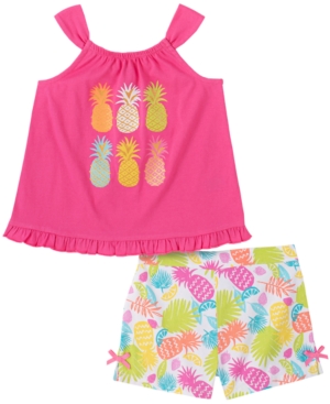 Kids Headquarters Toddler Girls 2-Piece Flare Pineapple Top and Twill Shorts Set