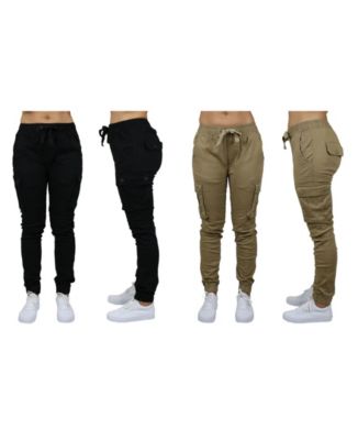 khaki drawstring cargo joggers womens