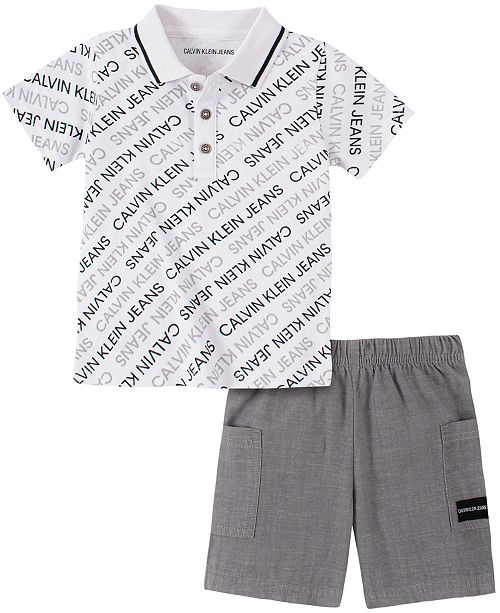 Calvin Klein Baby Boys 2 Pc Logo Print Polo Shorts Set