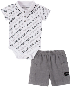 Calvin Klein Baby Boys 2-Pc Logo-Print Polo & Shorts Set