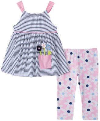 Kids Headquarters - Baby Girls 2-Pc. Striped Flower Pot Tunic & Daisy-Print Leggings Set