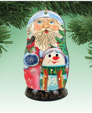 Designocracy Santa Matreshka Doll Wooden Ornaments Set of 2