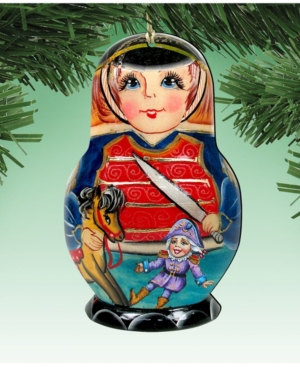 Designocracy Nutcracker Matreshka Doll Wooden Ornaments Set of 2