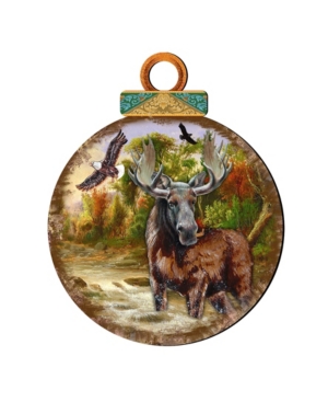 Designocracy Woodsy Moose Ball Wooden Ornaments, Set Of 2 In Multi