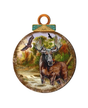 Designocracy Woodsy Moose Ball Wooden Ornaments Set of 2