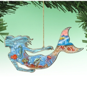 Designocracy SeaWorld Mermaid Wooden Ornaments Set of 2