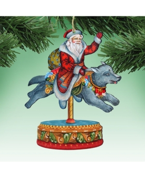 Designocracy Carousel Wolf Wooden Christmas Ornament Set of 2