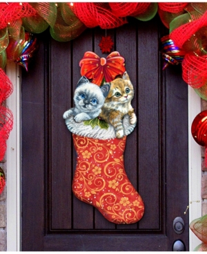 Designocracy Kitty Cats Christmas Stacking Christmas Door Hanger In Multi