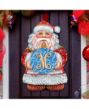 Designocracy Merry Christmas Santa Blue Ball Personalized Door Hanger In Multi