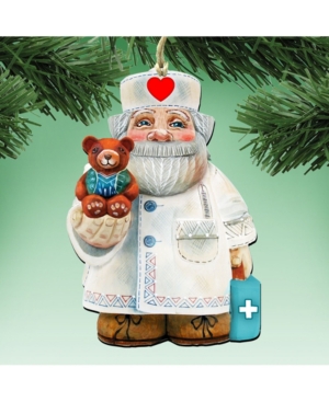 Designocracy Teddy Bear Doctor Wooden Christmas Ornament Set of 2