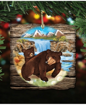Designocracy Bear Cabin Wooden Christmas Ornament, Set Of 2 In Multi