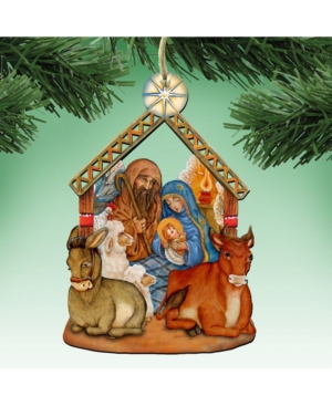 Designocracy Nativity Wooden Christmas Ornament Set of 2