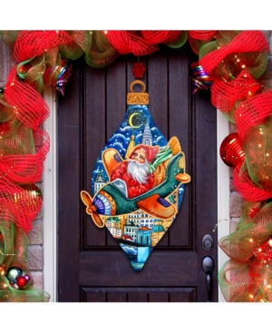 Designocracy Santa on An Air Plane Christmas Door Hanger