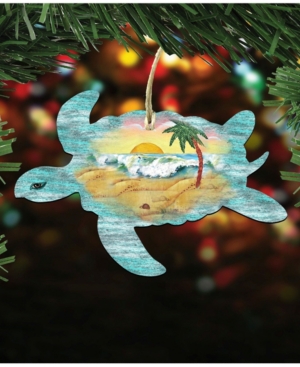 Designocracy Turtle Scenic Wooden Christmas Ornament Set of 2