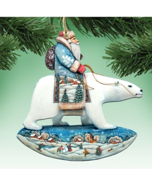 Designocracy Santa Polar Bear Wooden Christmas Ornament Set of 2