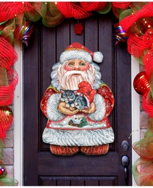 Designocracy Kitten Holiday Santa Christmas Door Hanger In Multi